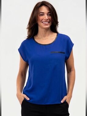 Forever 21 Cobalt Blue Cap Sleeve Blouse with Zip Detail